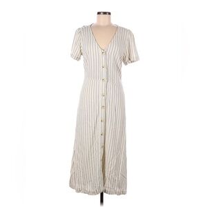 Linen-Like Midi Stripe Button Down Dress